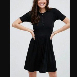 Black Mini Smock Dress w/ Popper Details Sz 0 New